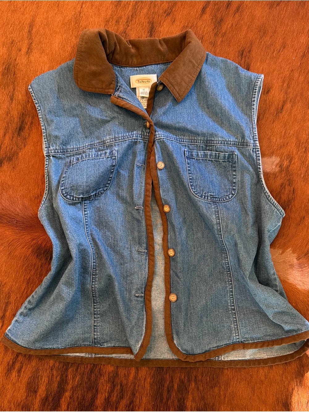Talbots Blue Denim Vest with Brown Trim